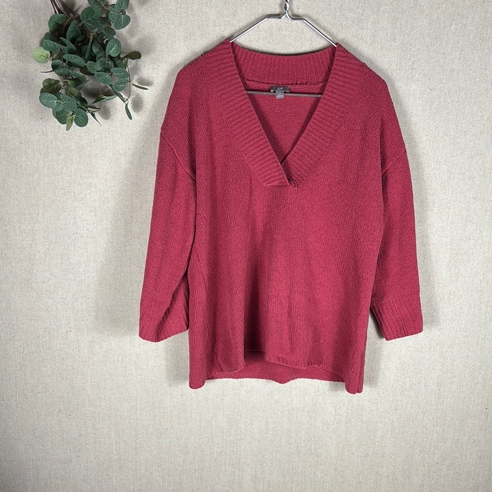 J. Jill > Pink V Neck Quarter Sleeve Sweater Small